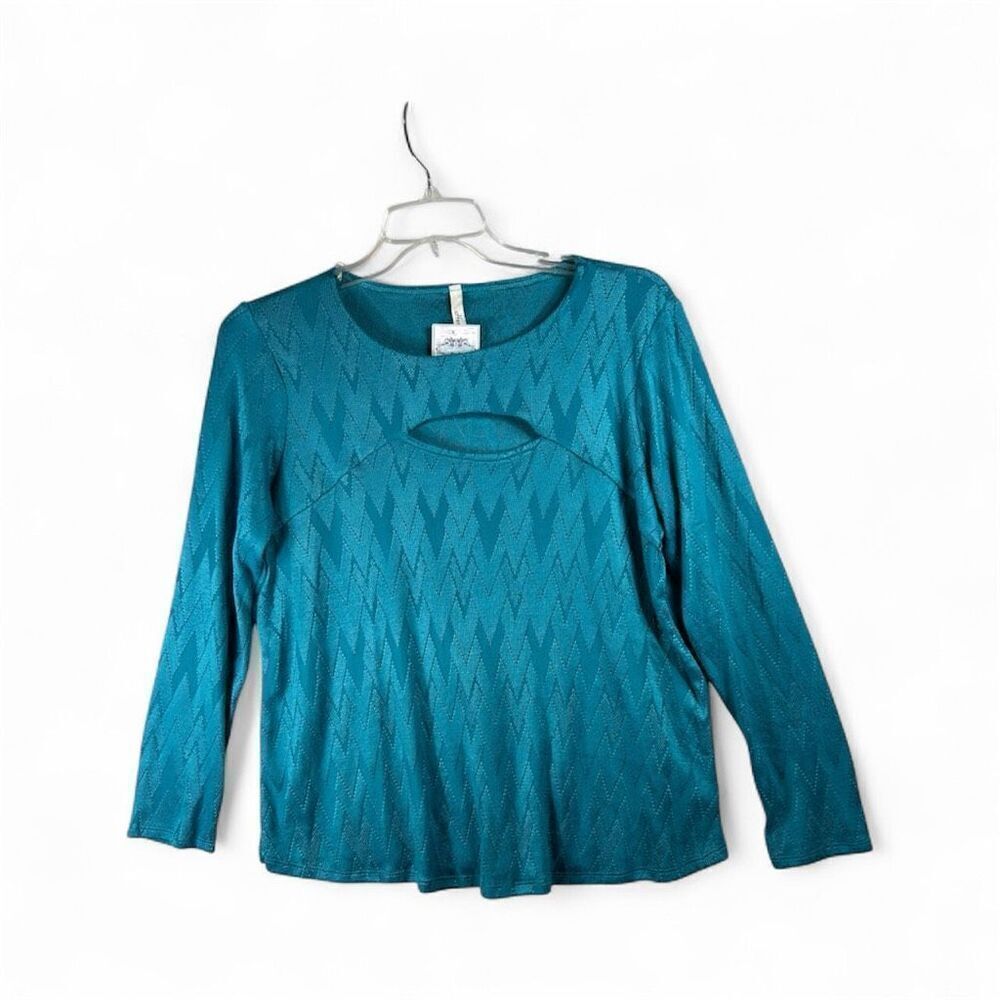 Hesed Teal Textured Knit Top Women’s L Long Sleeve Boho Layering Shirt